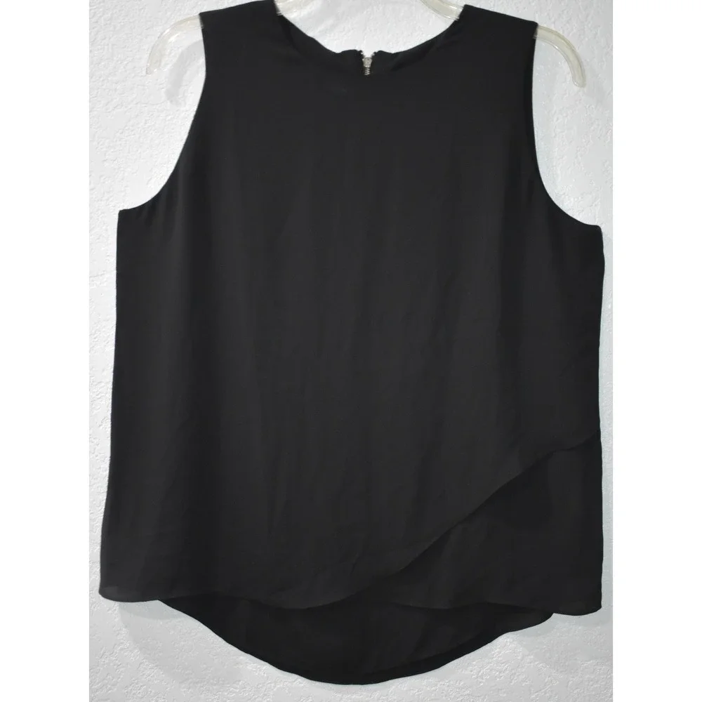 Chicos 2/Large Sleeveless Top Tulip Layered Black Blouse Back Exposed Zipper